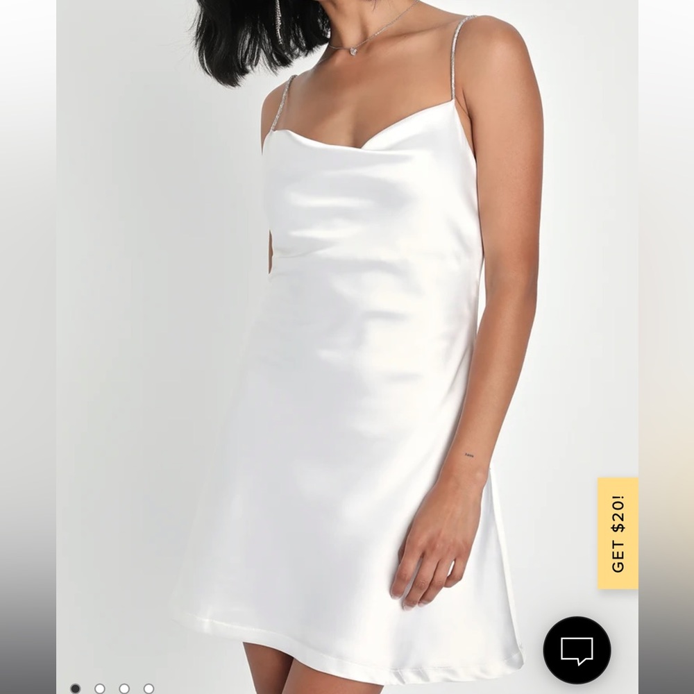 Rare Sparkle White Satin Rhinestone Strap Mini Dress